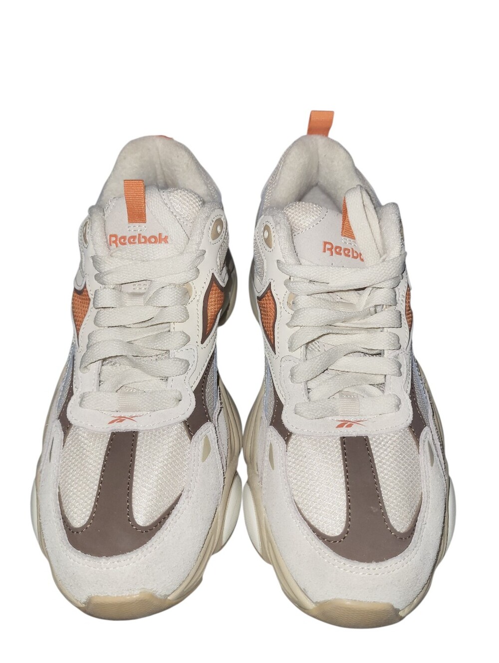 Reebok White, Brown & Orange Chunky Lace-Up Sneakers